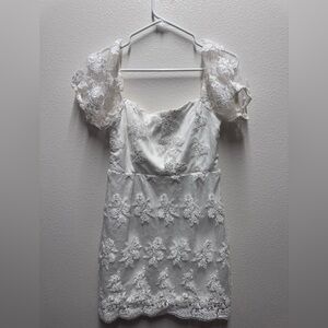 Lulus Avid Admiration White Embroidered Sequin Puff Sleeve Mini Dress